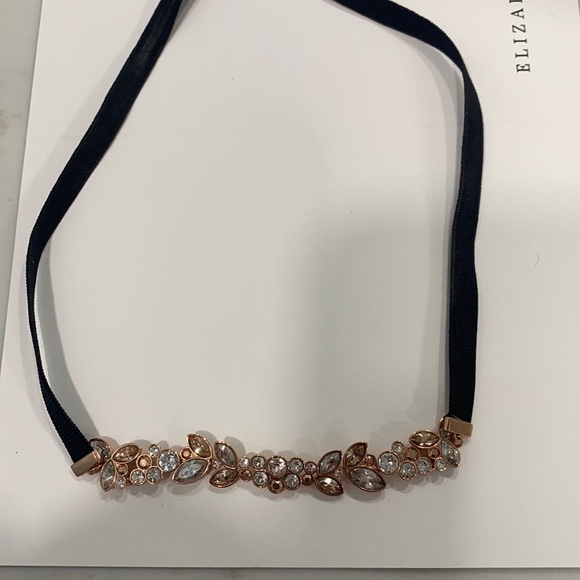 Jewelry - Swarovski black band with diamond and crystal flower design choker NWOT